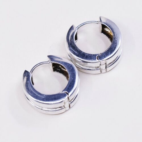 0.5”, Italy Modern Solid 925 Sterling Silver Ribbed Hoop Pierced Earrings huggie
