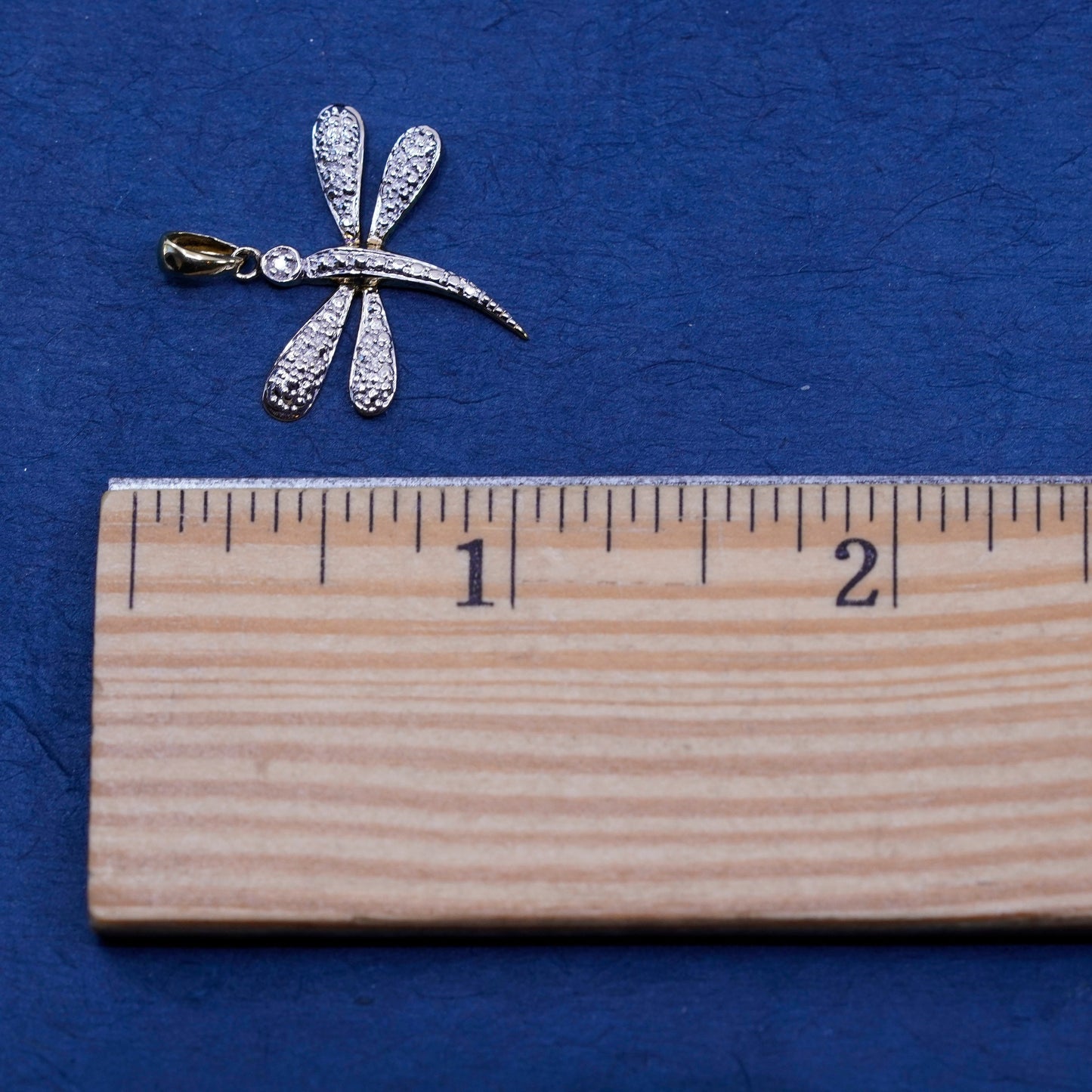 Vintage vermeil gold over Sterling silver 925 dragonfly pendant genuine diamond
