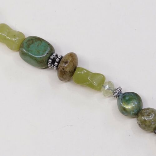 6.5”, Vintage Sterling Silver Handmade Bracelet, 925 Silver W/ Jade N Crystal