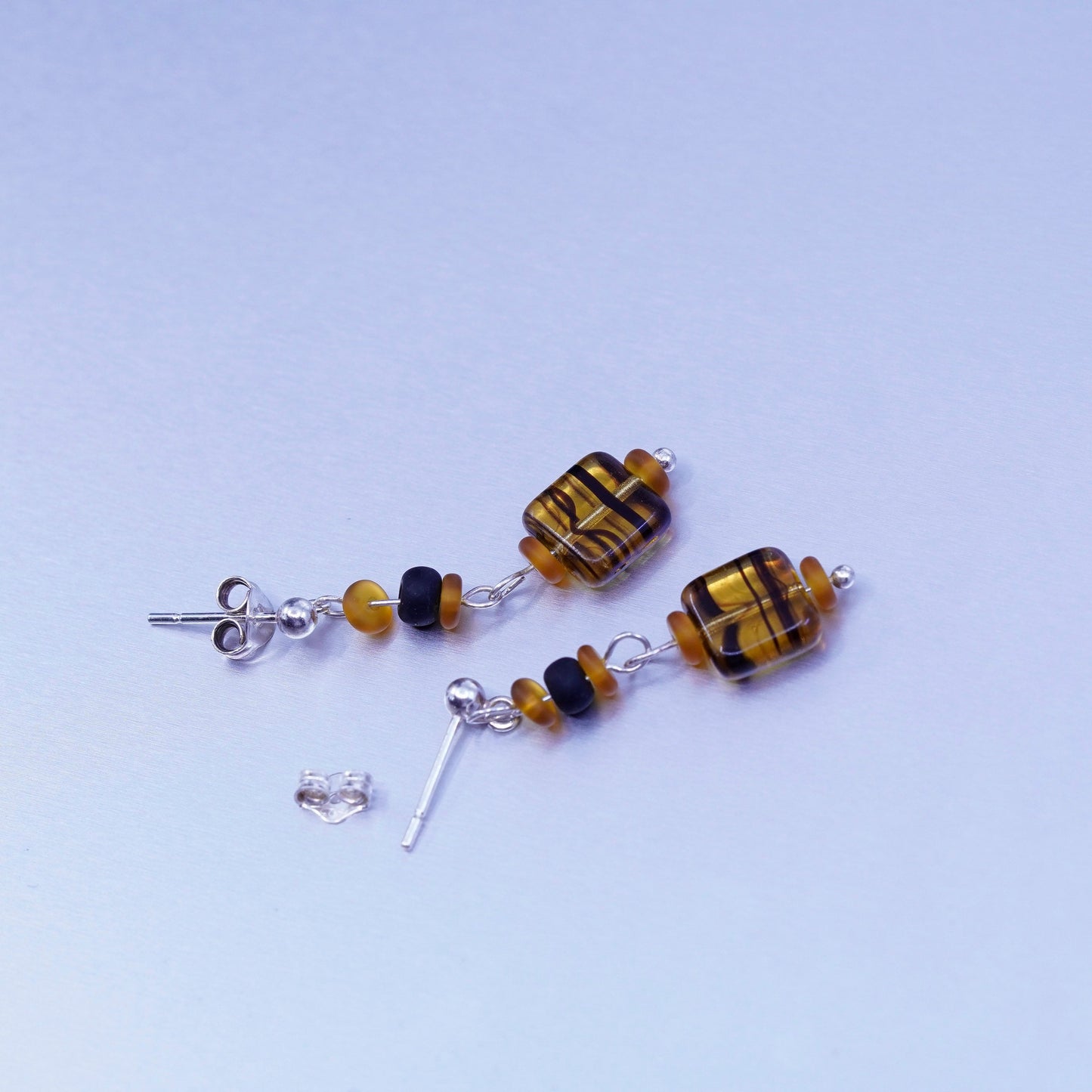 Vintage Sterling 925 silver earrings with yellow agate