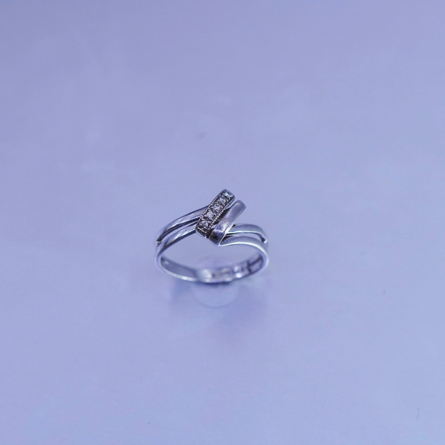Size 5.5, vintage Sterling 925 silver handmade engagement ring with Cz