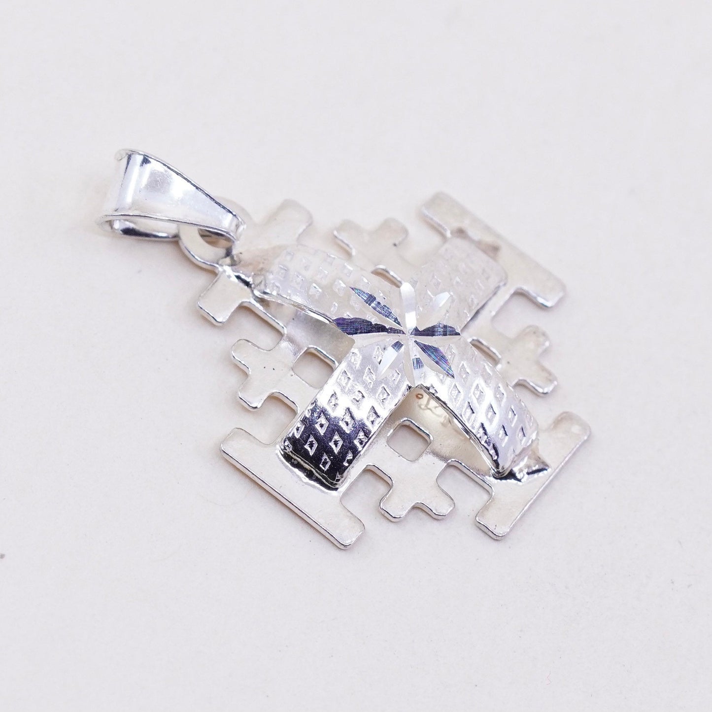 Sterling silver handmade pendant, 925 Jerusalem swirl Filigree cross pendant