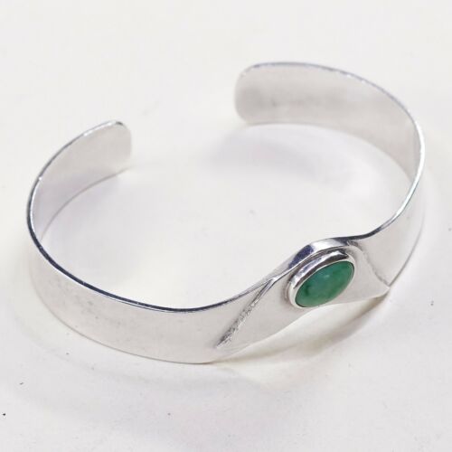 6.75”, Vtg Sterling 925 Silver Handmade Cuff, Southwestern Bracelet W/ Jade