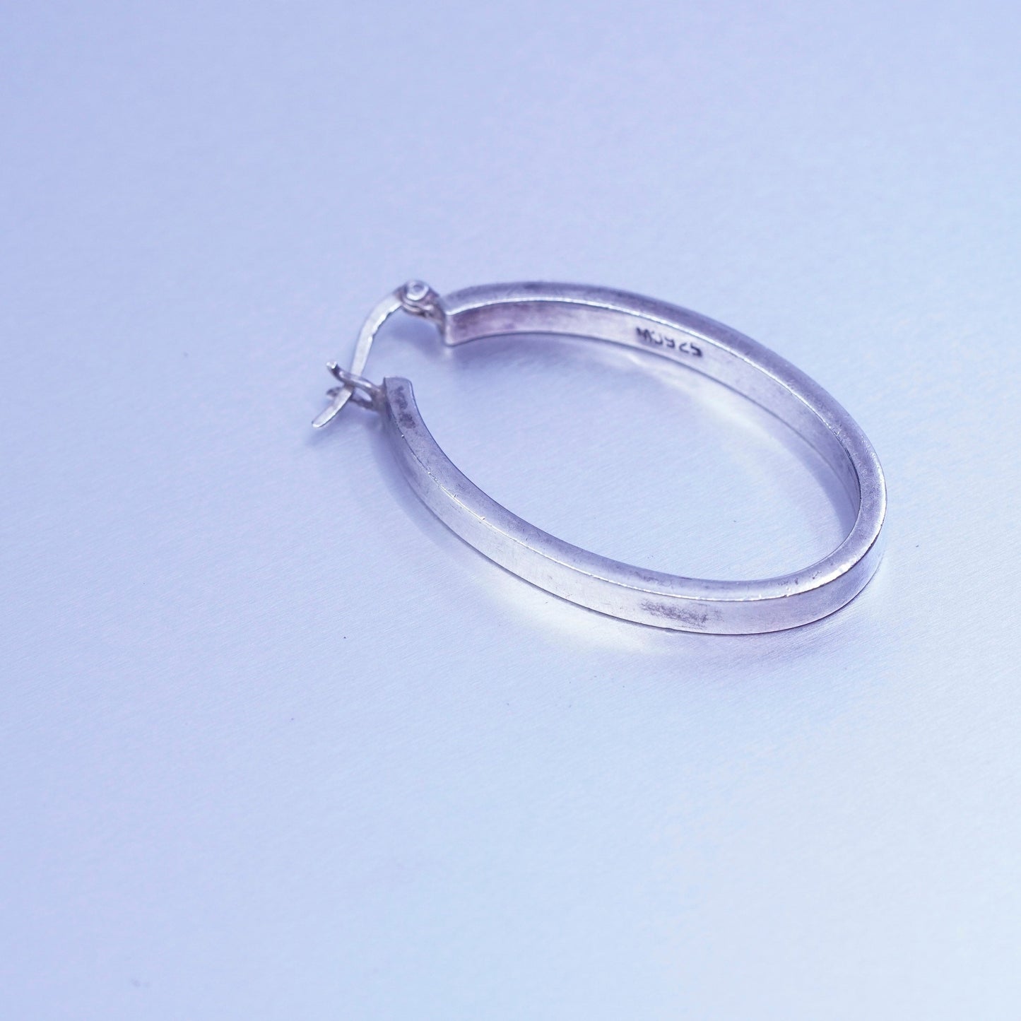 1.5”, vintage MJ Sterling silver handmade earrings, 925 simple oval hoops