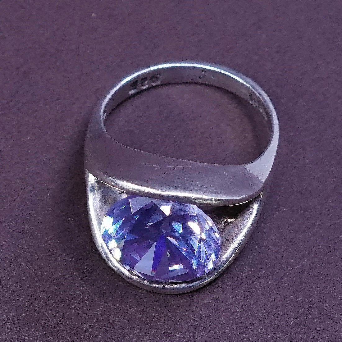 sz 6.5, vtg Sterling silver handmade ring, 925 cocktail ring w/ round amethyst