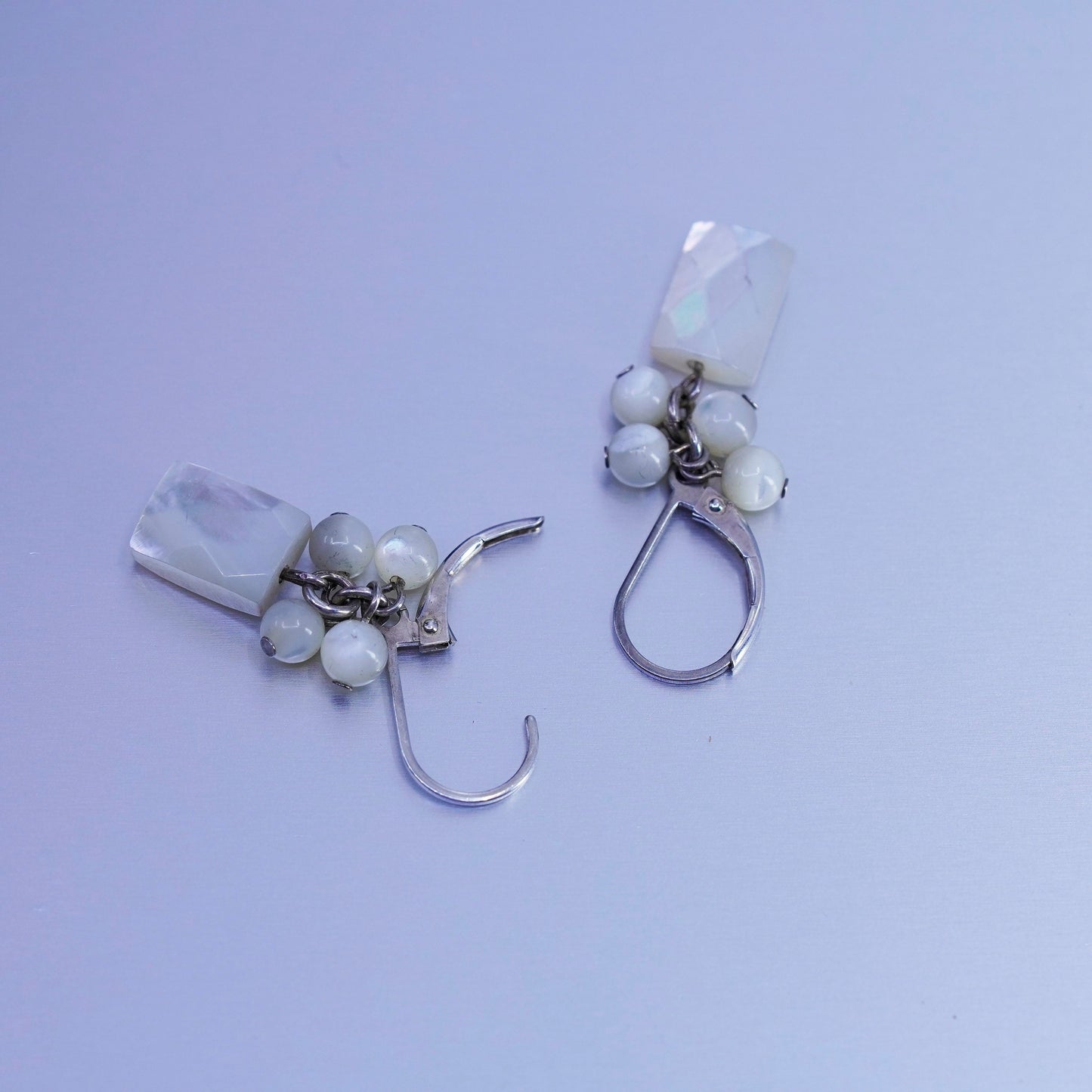 Vintage Sterling 925 silver handmade earrings with bead mother of pearl