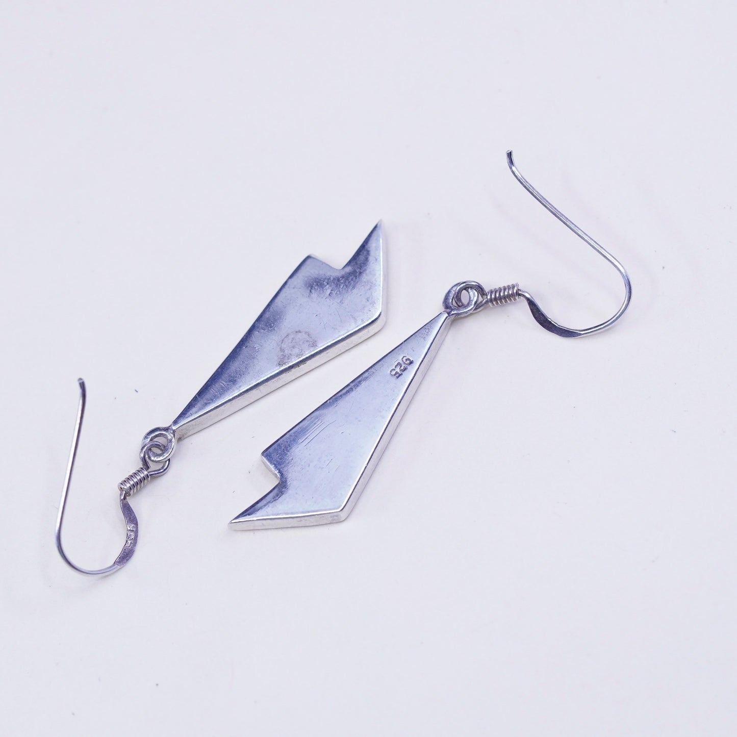 Vintage sterling 925 silver handmade earrings with triangular mother of pearl