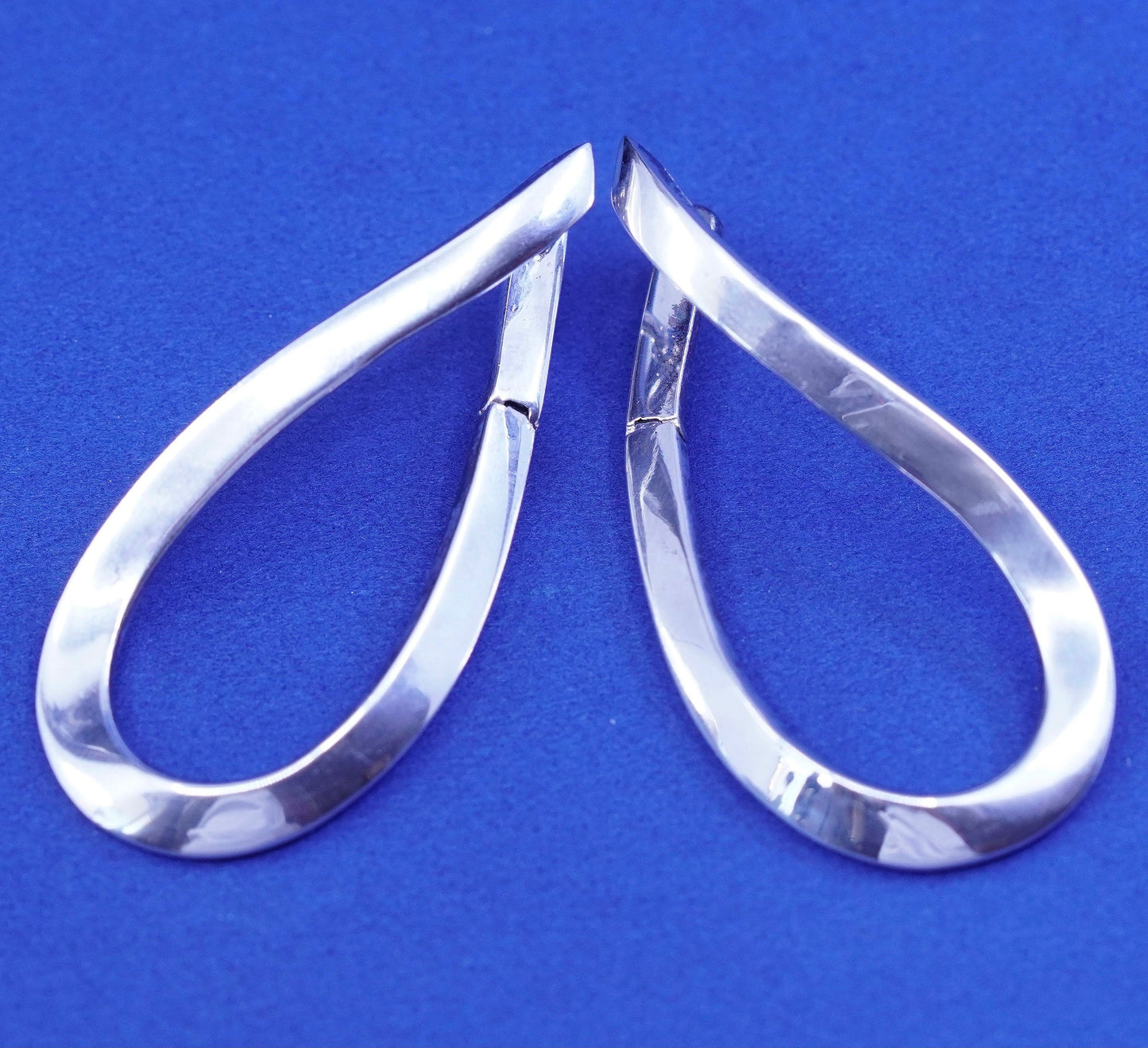 1.5”, vintage RD twisted Sterling silver hoop earrings, long 925 huggie