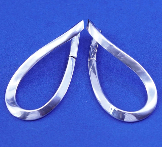 1.5”, vintage RD twisted Sterling silver hoop earrings, long 925 huggie