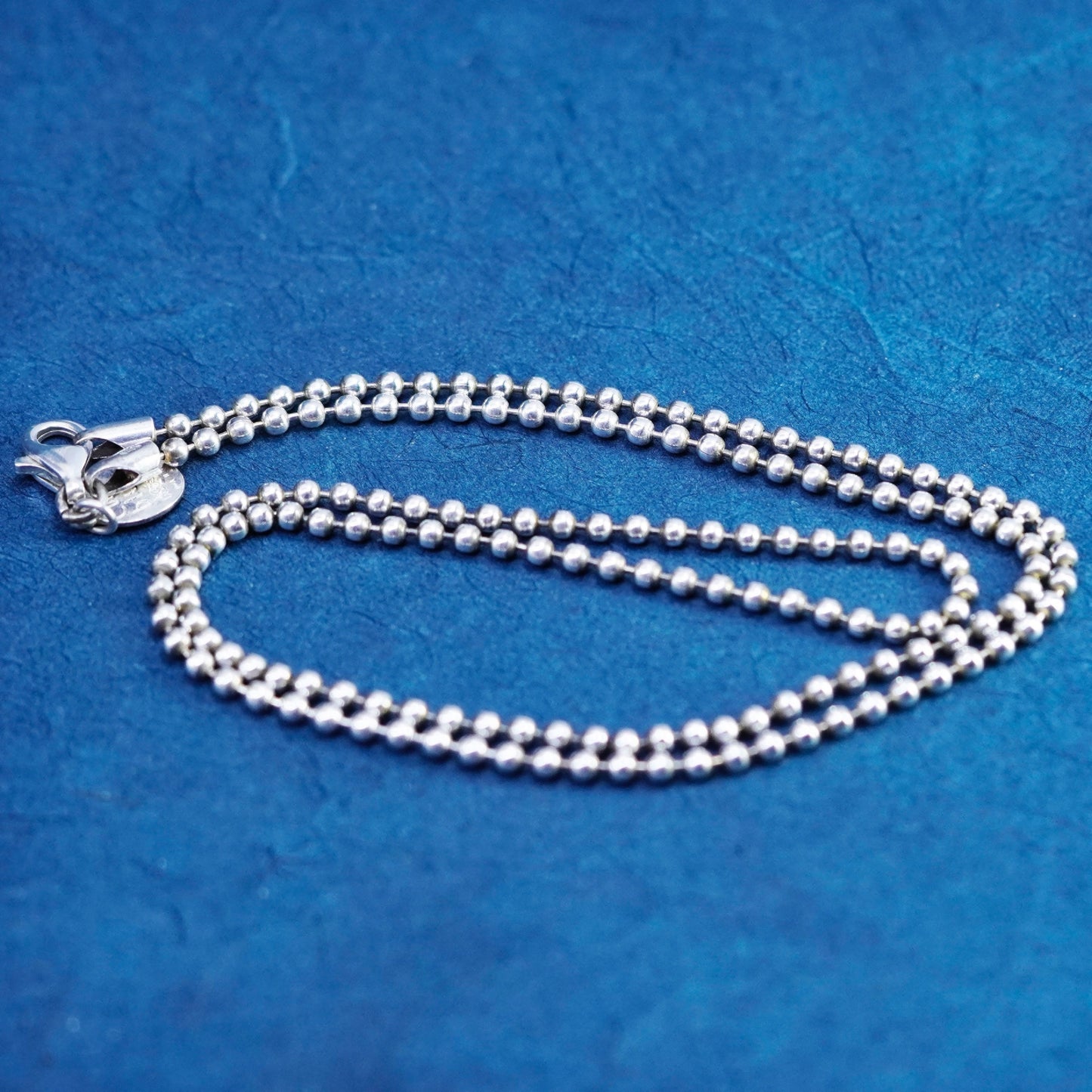 17”, vintage Clio Blue Sterling silver handmade necklace, 925 beads chain