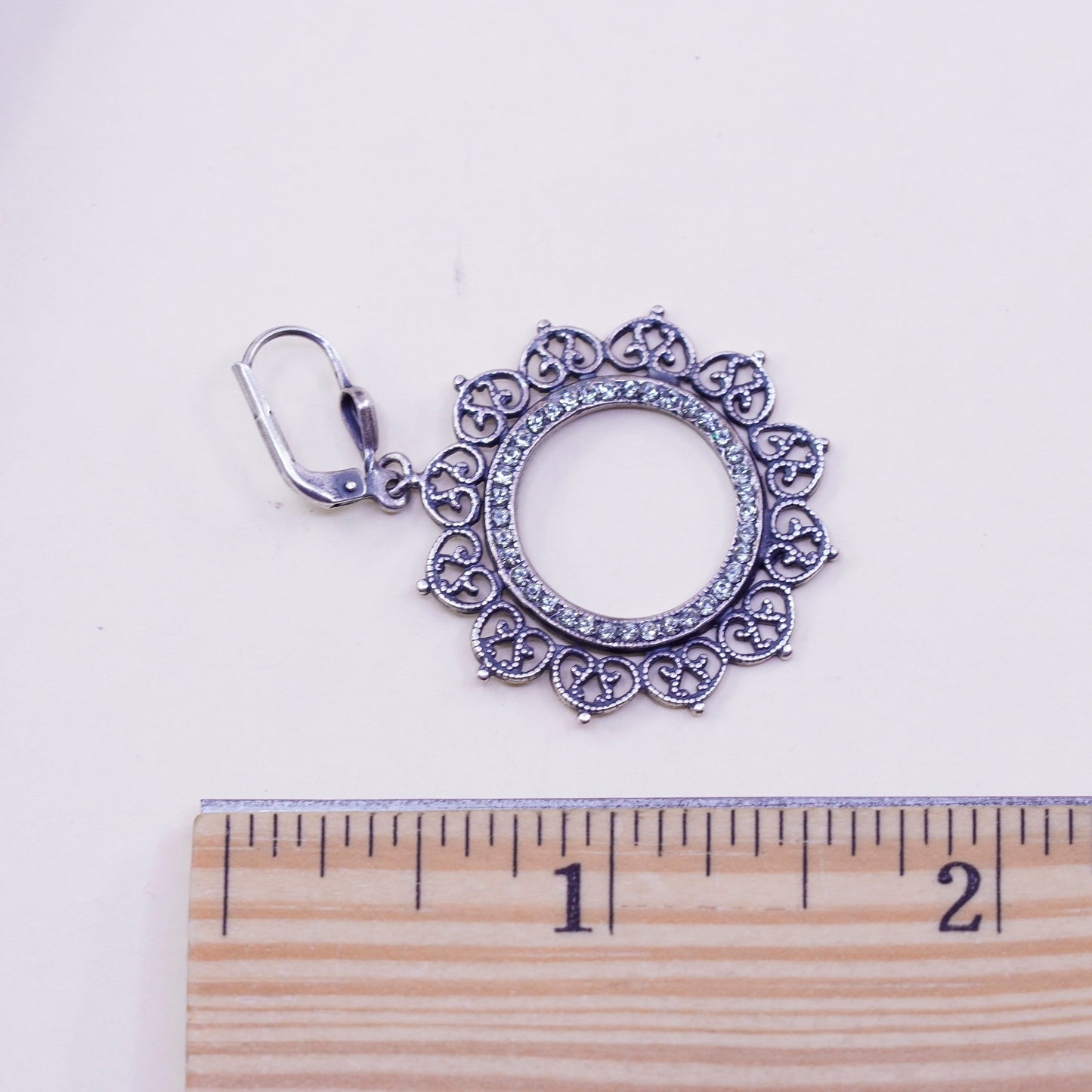 Vintage Sterling silver handmade earrings, 925 filigree circle and cz around