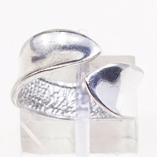 Size Adjustable, Vtg Ribbed Sterling 925 Silver Handmade Wrap Around Ring