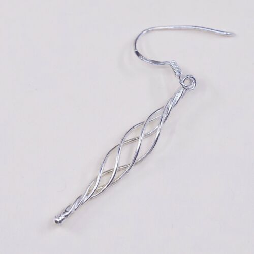 Vtg 925 Sterling Silver Handmade Twisted Dangle Earrings, Stamped 925