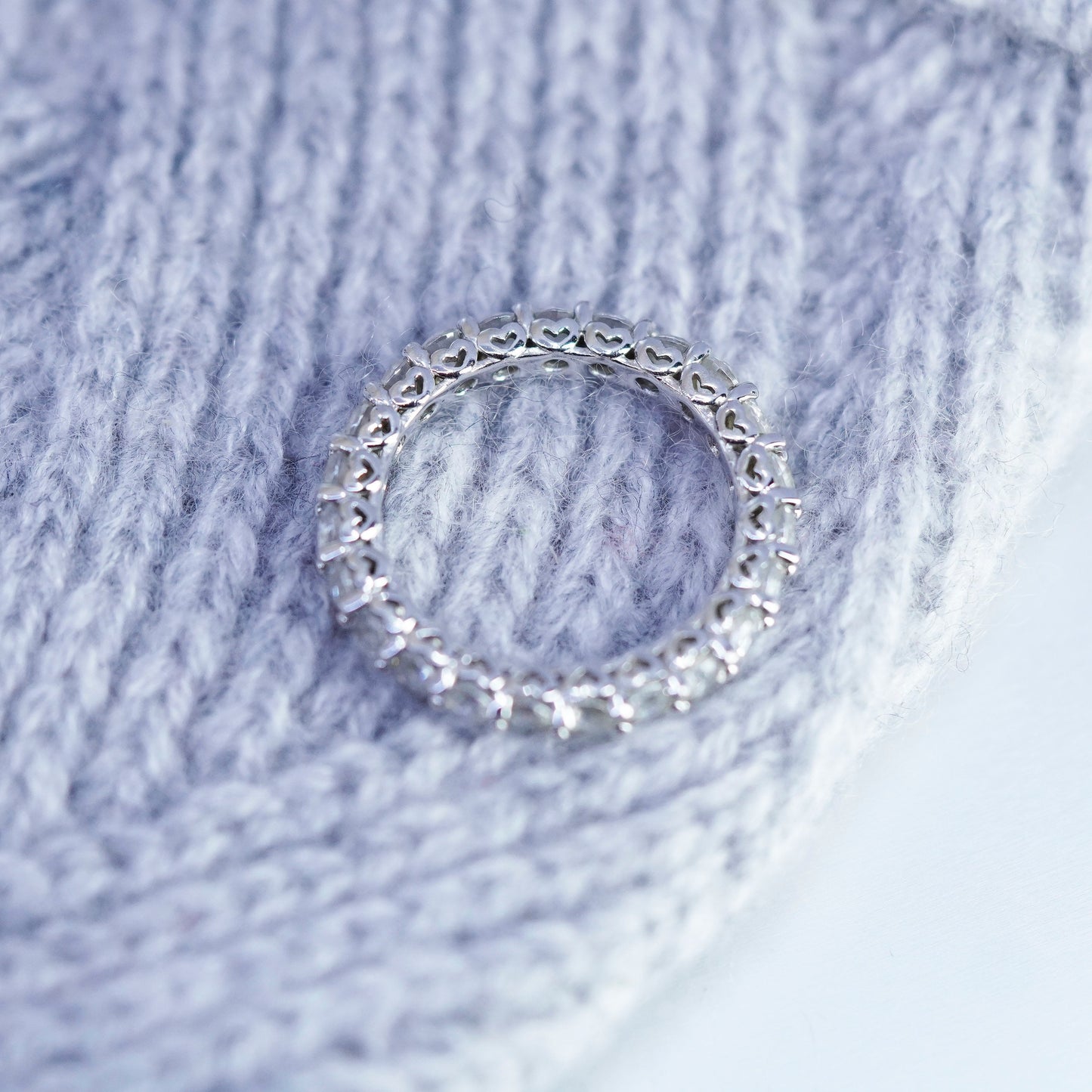 Size 8.25, vintage Sterling 925 silver wedding ring, Cz band