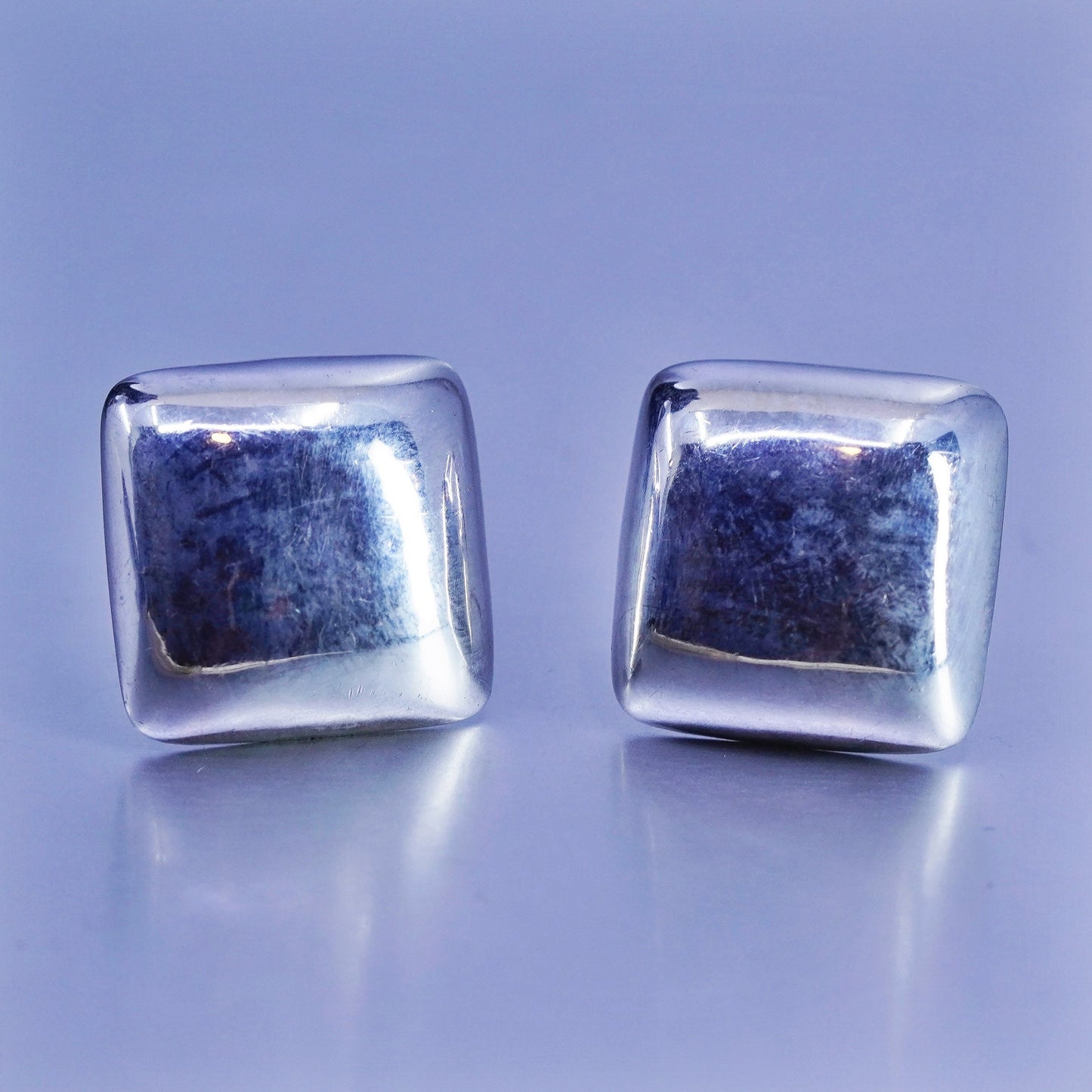 Vintage Sterling 925 silver handmade earrings, square studs
