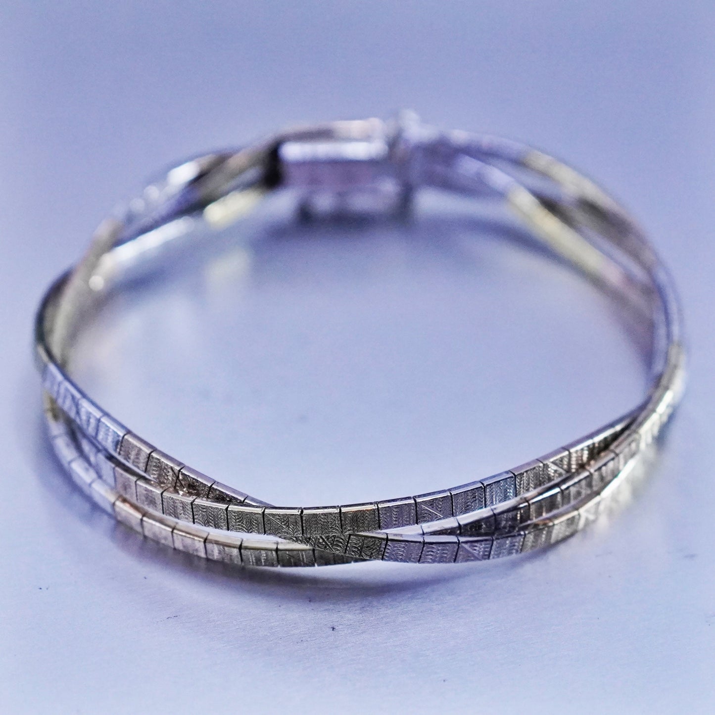 6.75”, Italy triple tone Sterling 925 silver bracelet, twisted omega chain