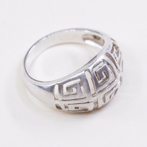 Size 6.5, Vtg Sterling 925 Silver Handmade Ring W/ Greek Key Cut Out Stamped 925
