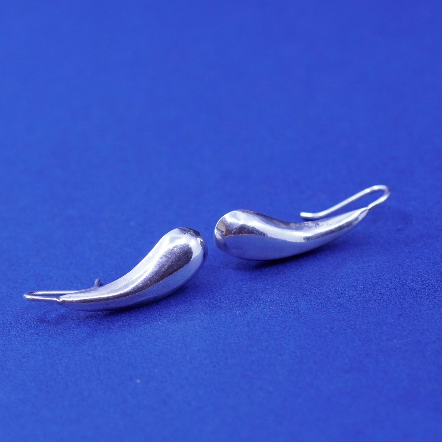 Vintage sterling silver handmade earrings, 925 simple teardrop drops
