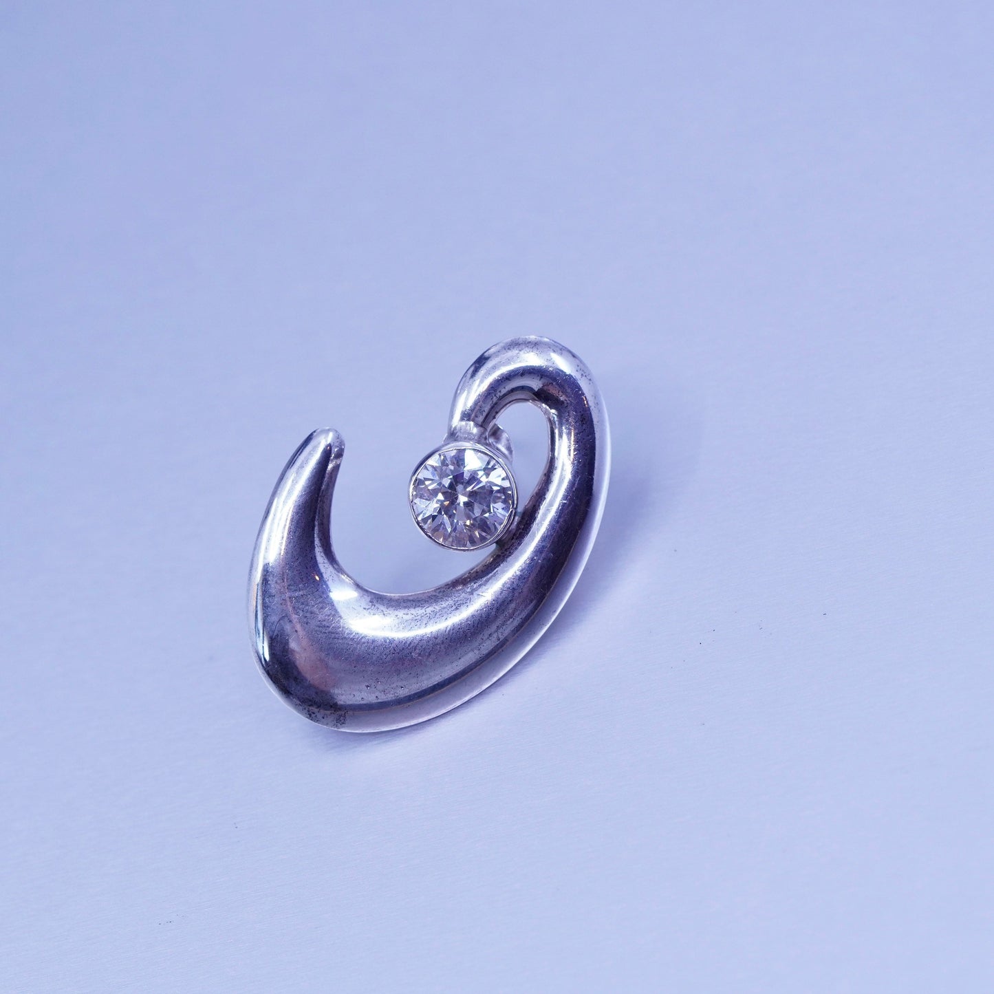Vintage Sterling 925 silver handmade earrings, swirly studs with Cz inlay