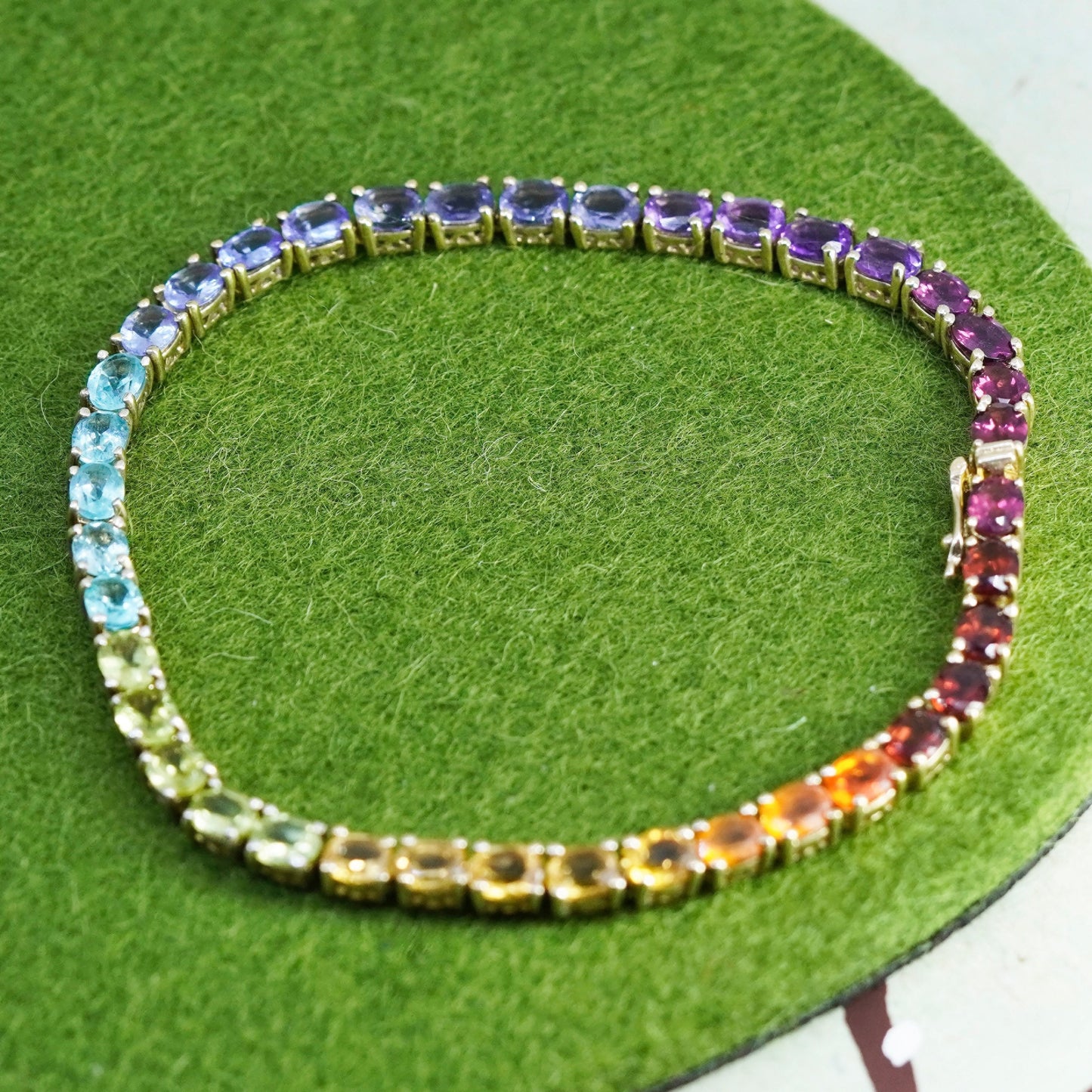 8.25”, vermeil gold sterling silver tennis bracelet, 925 chain peridot ruby