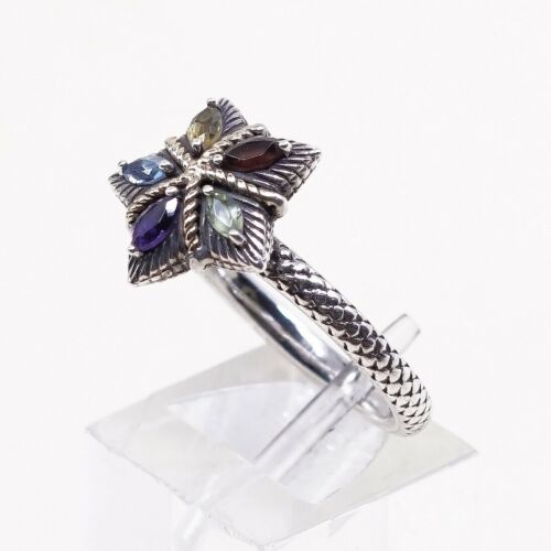 Sz 7.25, Sterling Silver handmade Ring, 925 Star W/ Crystal n 14K Gold Accent