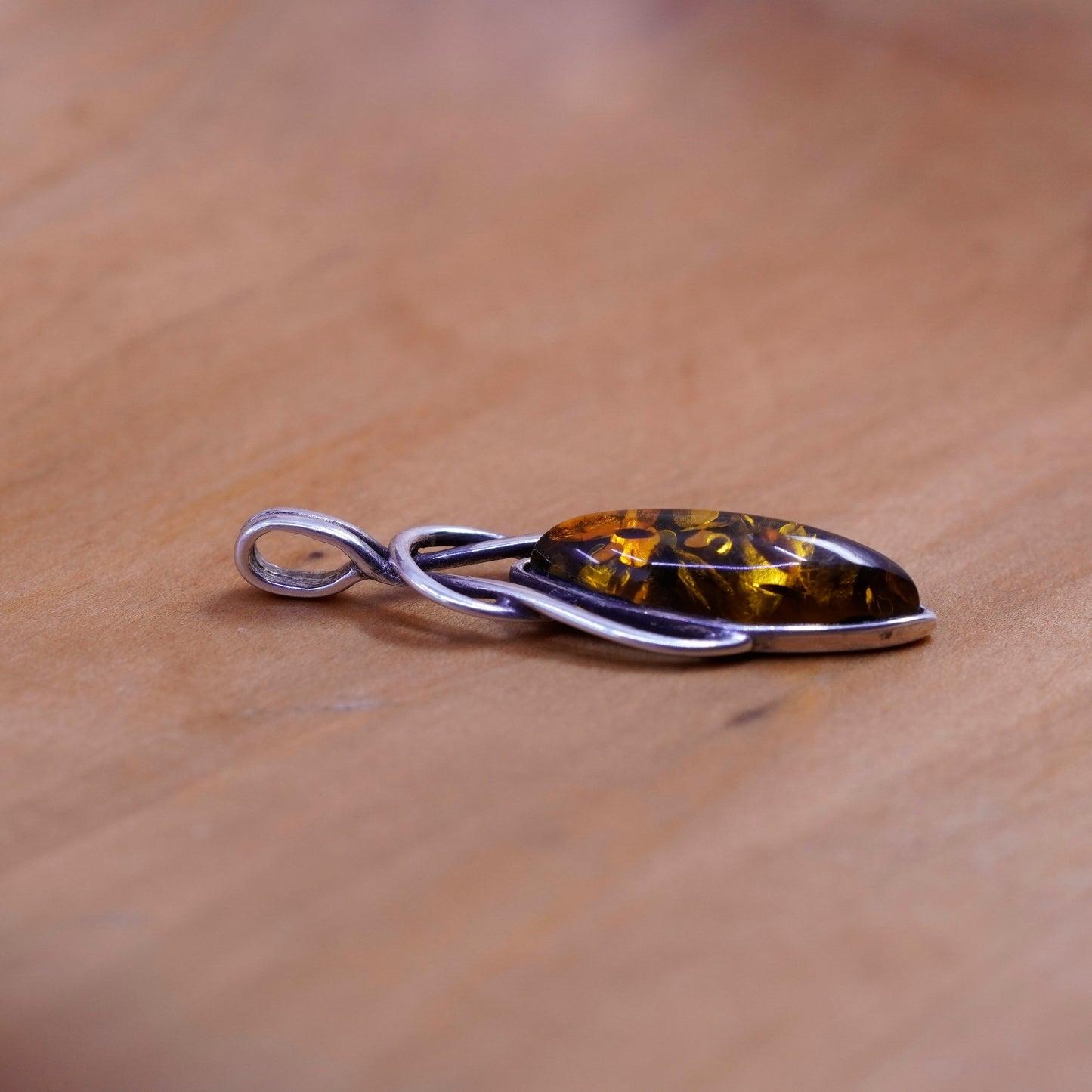 Vintage Sterling 925 silver handmade pendant with amber pendant