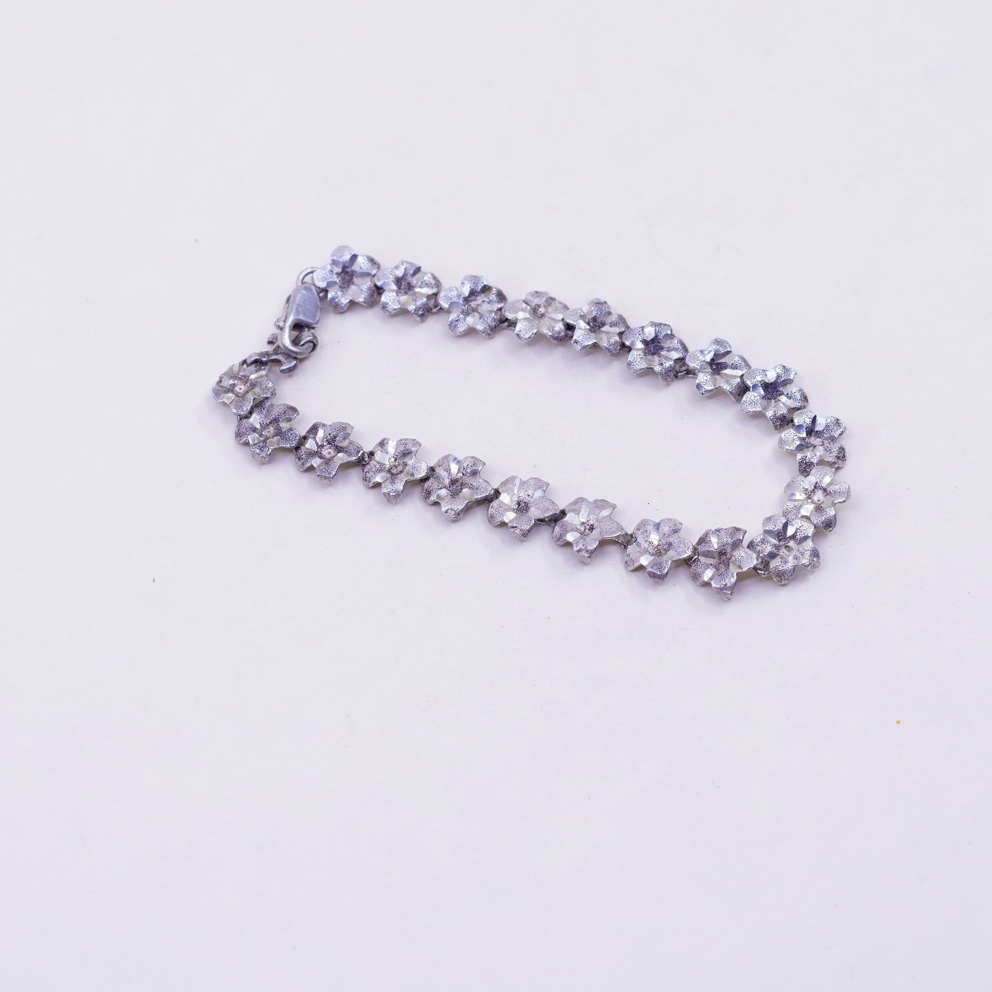 6.75”, Vintage sterling silver bracelet, 925 plumeria flowers, handmade jewelry
