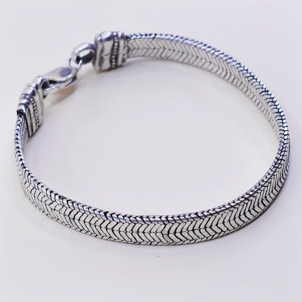 8.5”, 9mm, vintage Sterling silver bracelet, bold 925 flatten snake chain