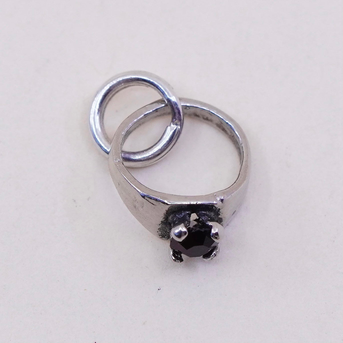 Vintage sterling silver Pendant, 925 engagement ring charm with ruby
