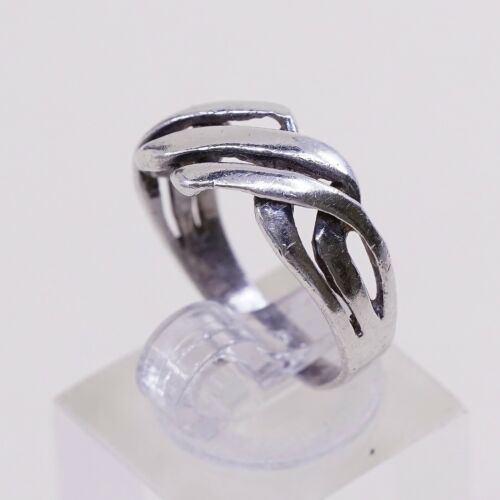 Sz 6.5, Vtg Sterling Silver Handmade Ring 925 Band Entwined Wavy, Stamped 925