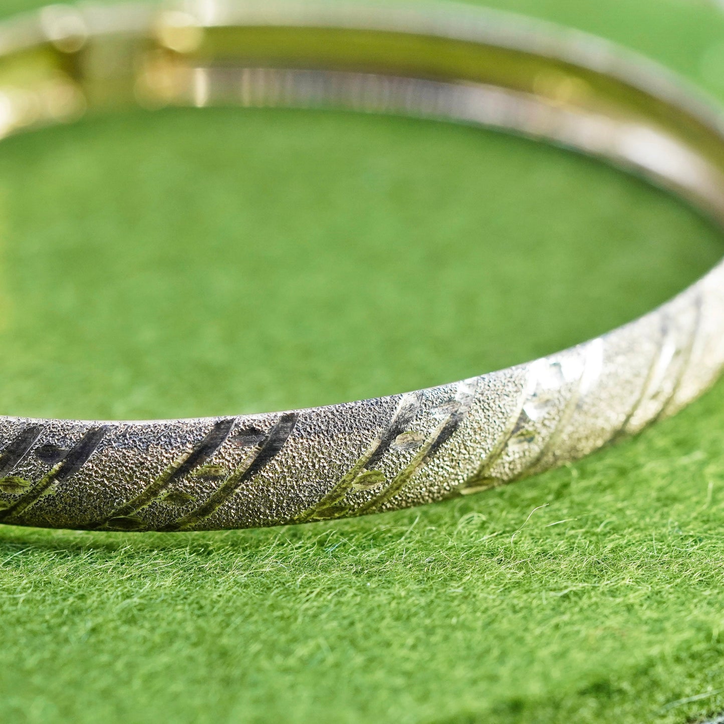7.5”, vermeil gold over sterling silver bracelet, textured 925 hinged bangle