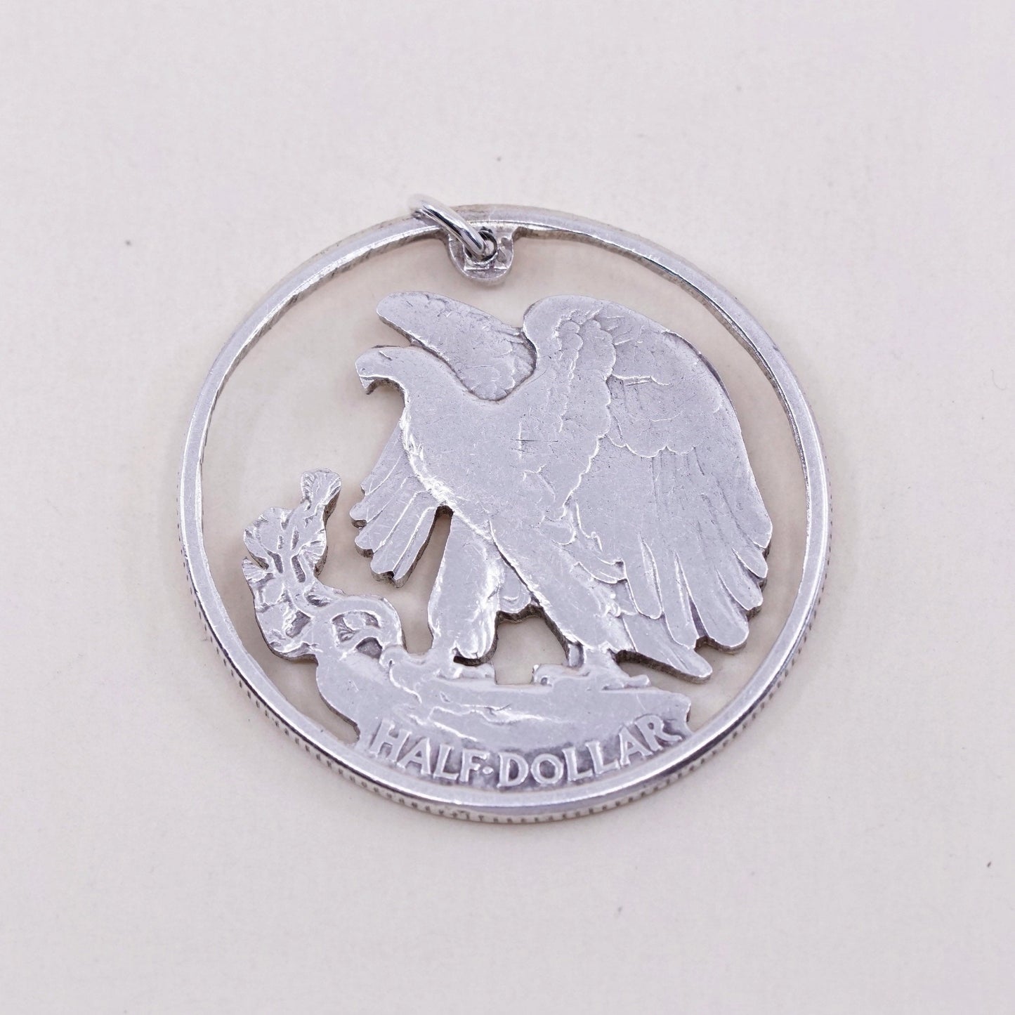 vtg Sterling 925 silver handmade pendant, half dollar coin walking eagle charm