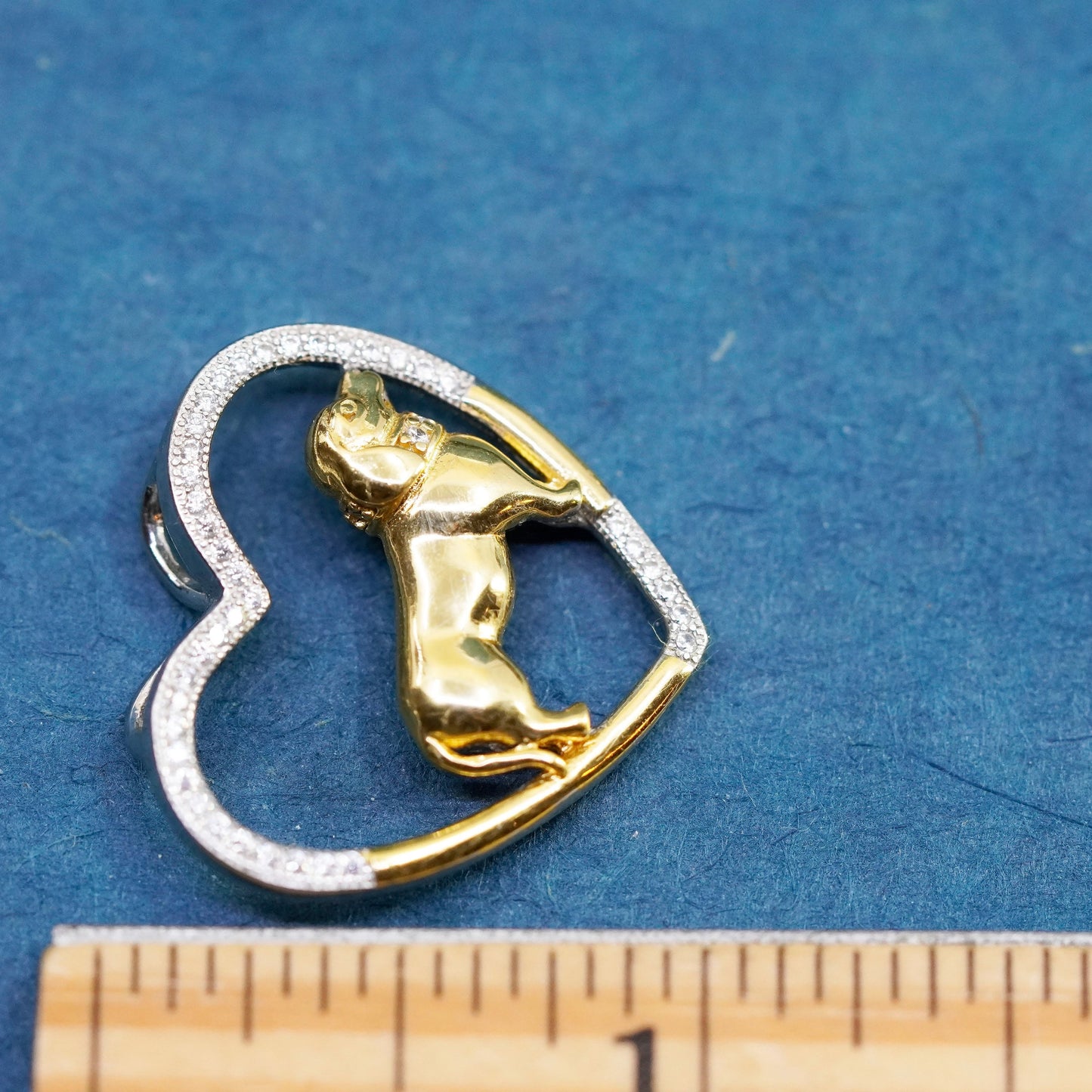 Vermeil gold over Sterling silver pendant, 925 heart with Dachshund dog diamond