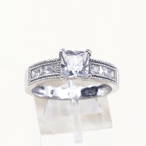 Sz 9.75, Vtg Sterling Silver Fashion Ring, 925 Silver Engagement Ring W/ Cz