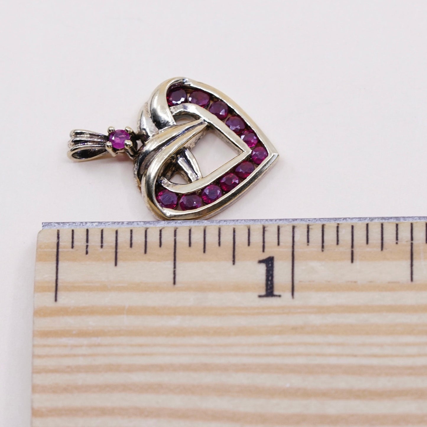 Vermeil Gold over sterling silver pendant, 925 heart with ruby