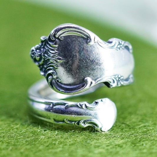 Size 6.25, Vintage Sterling 925 silver handmade spoon wrap ring