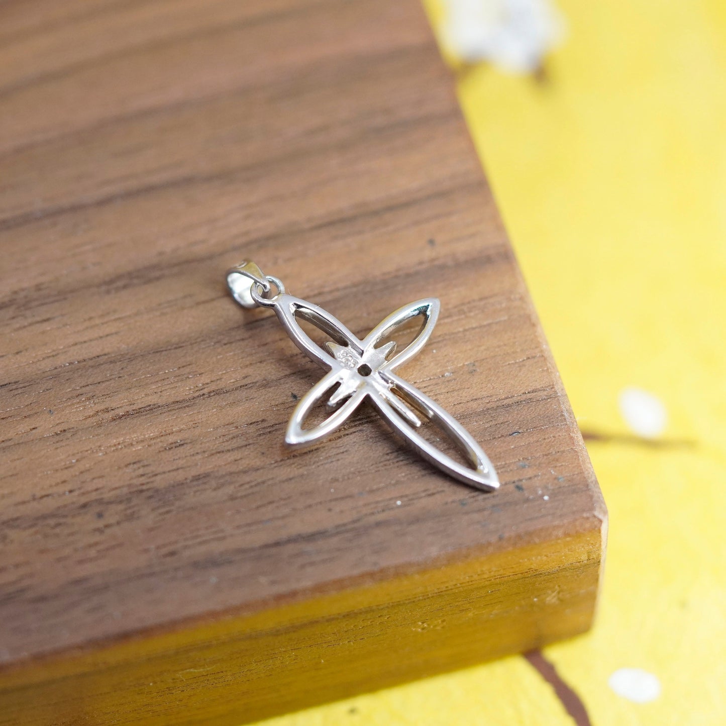 Vintage Sterling silver handmade pendant, 925 cross charm with diamond