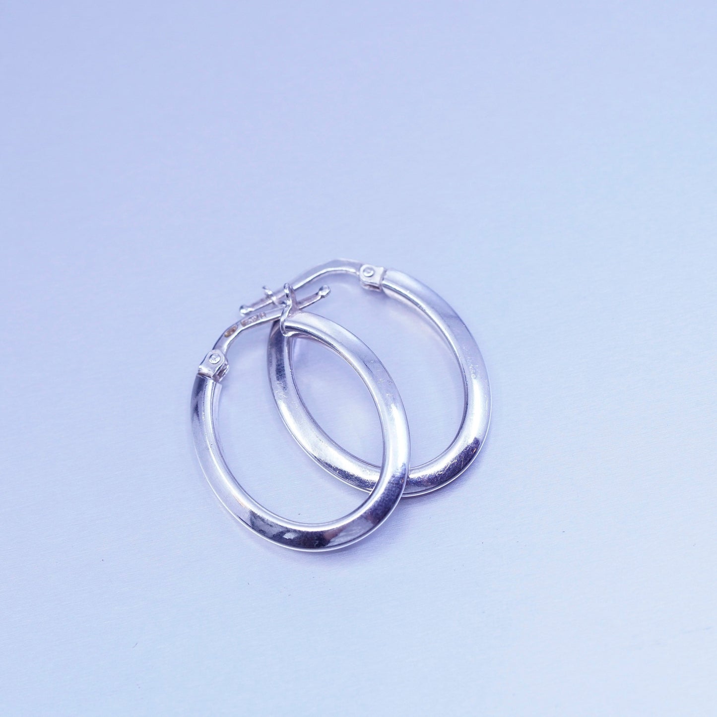 1”, vintage Italy Sterling silver handmade earrings, 925 simple oval hoops