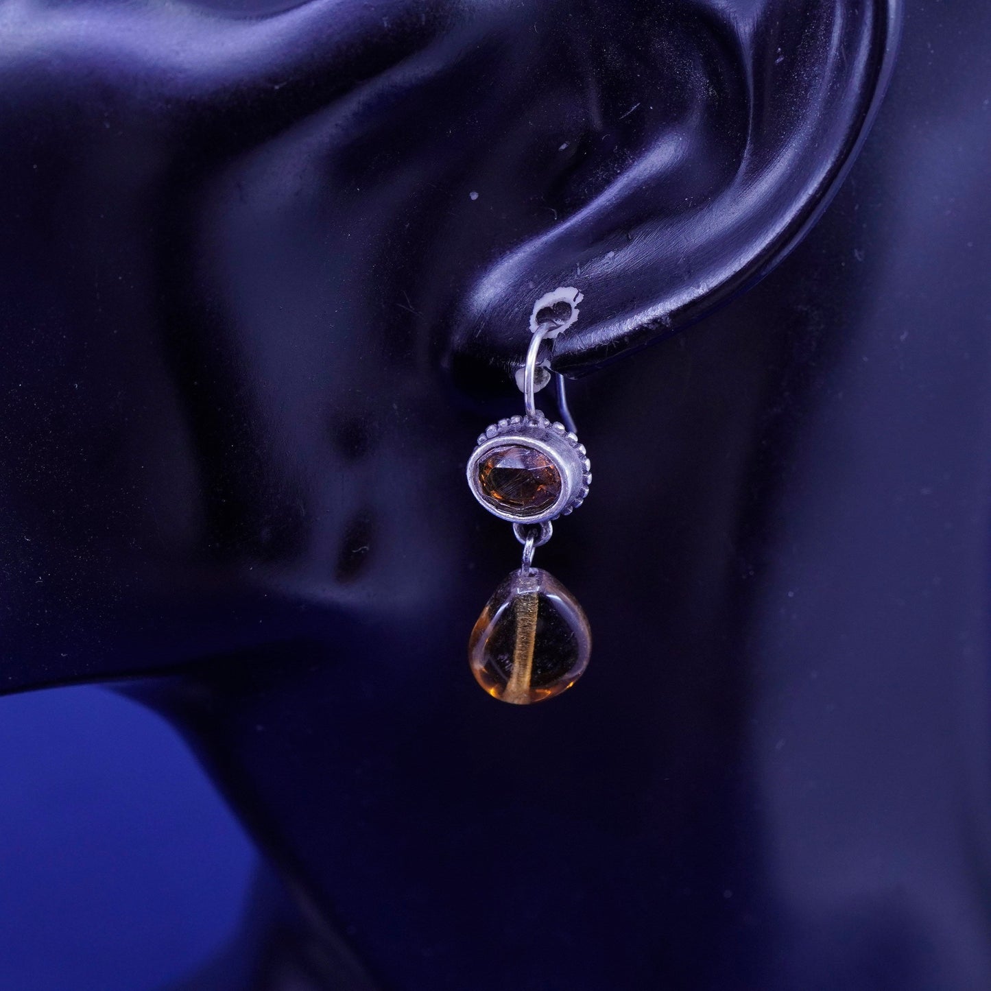 Vintage sterling 925 silver handmade earrings with teardrop smoky topaz