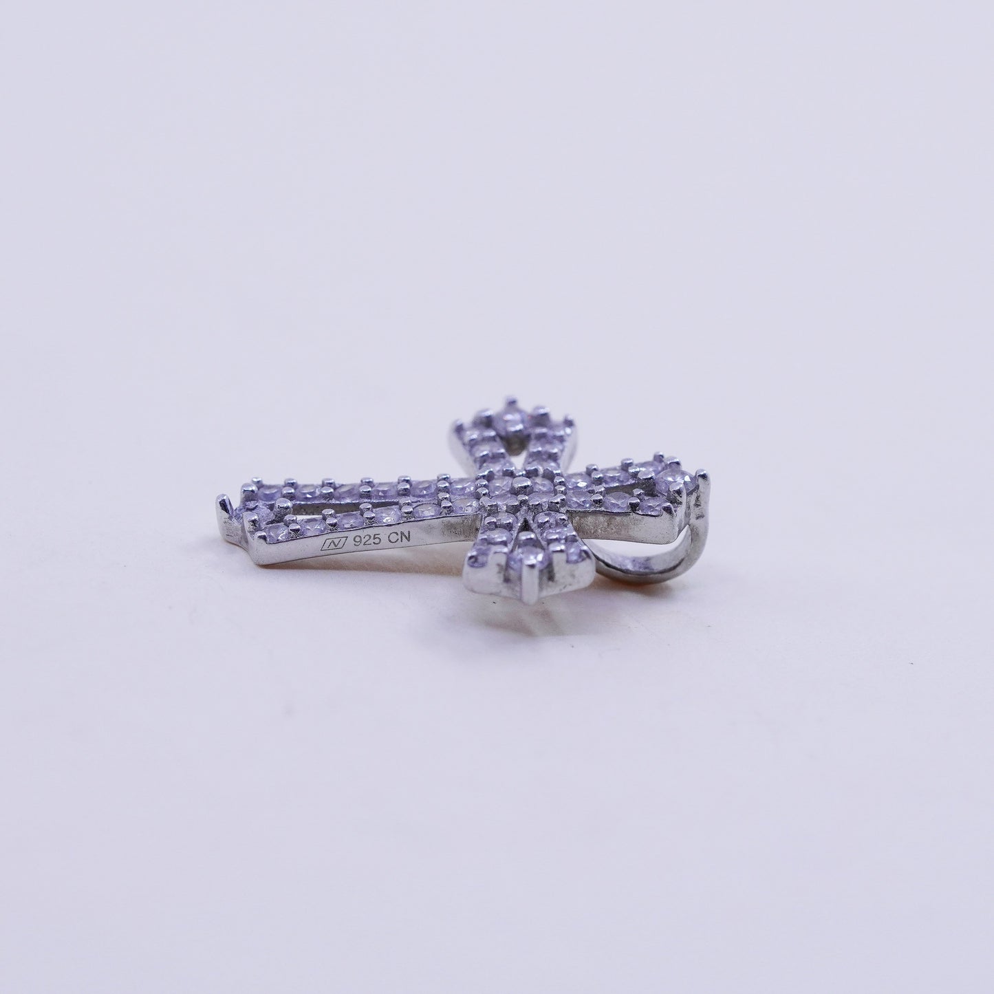 Vintage Sterling 925 silver pendant with clear cz cross