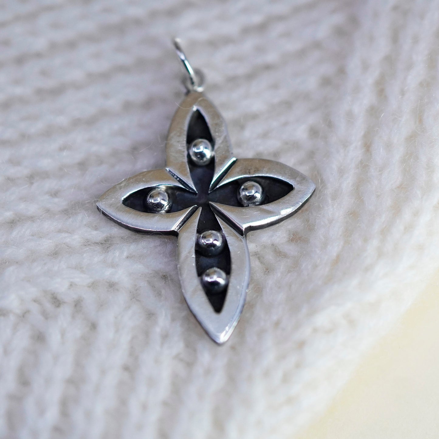 Vintage handmade Sterling silver pendant, 925 beaded cross