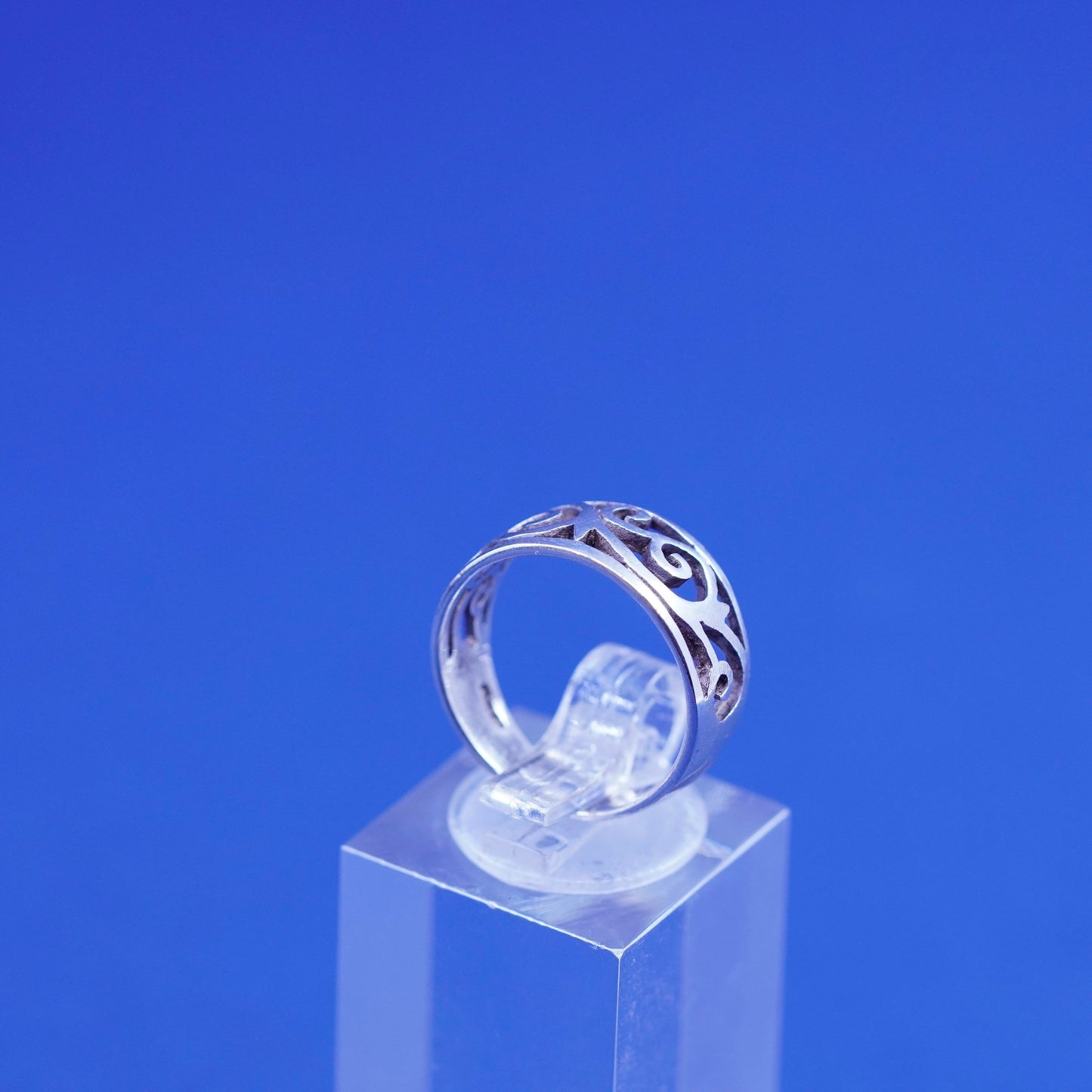 Size 5.5, vintage Sterling silver handmade ring, 925 Filigree swirl band