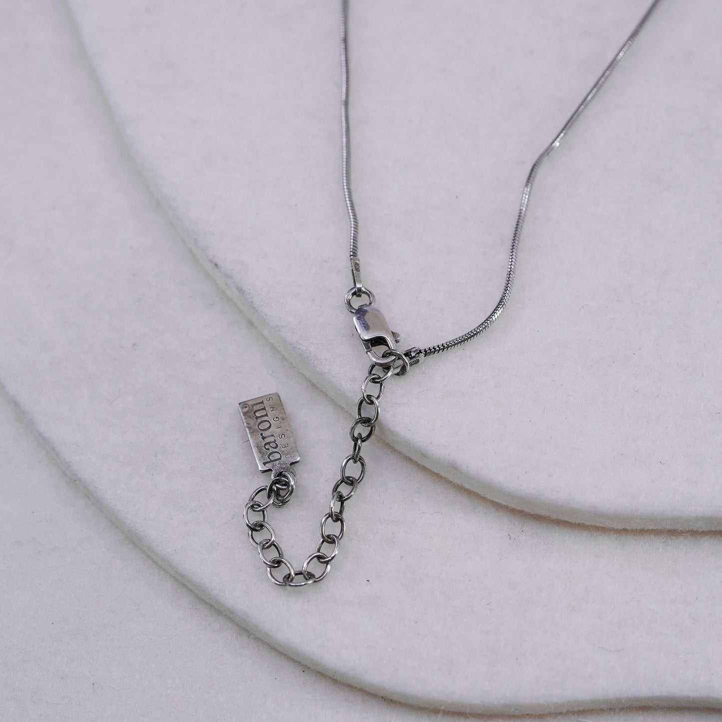 16+2”, Baroni Sterling 925 silver handmade snake chain necklace pearl pendant