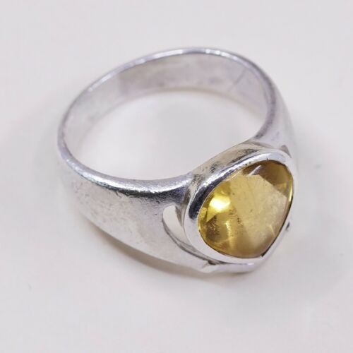 Sz 6, Sterling Silver handmade Ring, 925 Silver W/ Heart citrine, Stamped 925