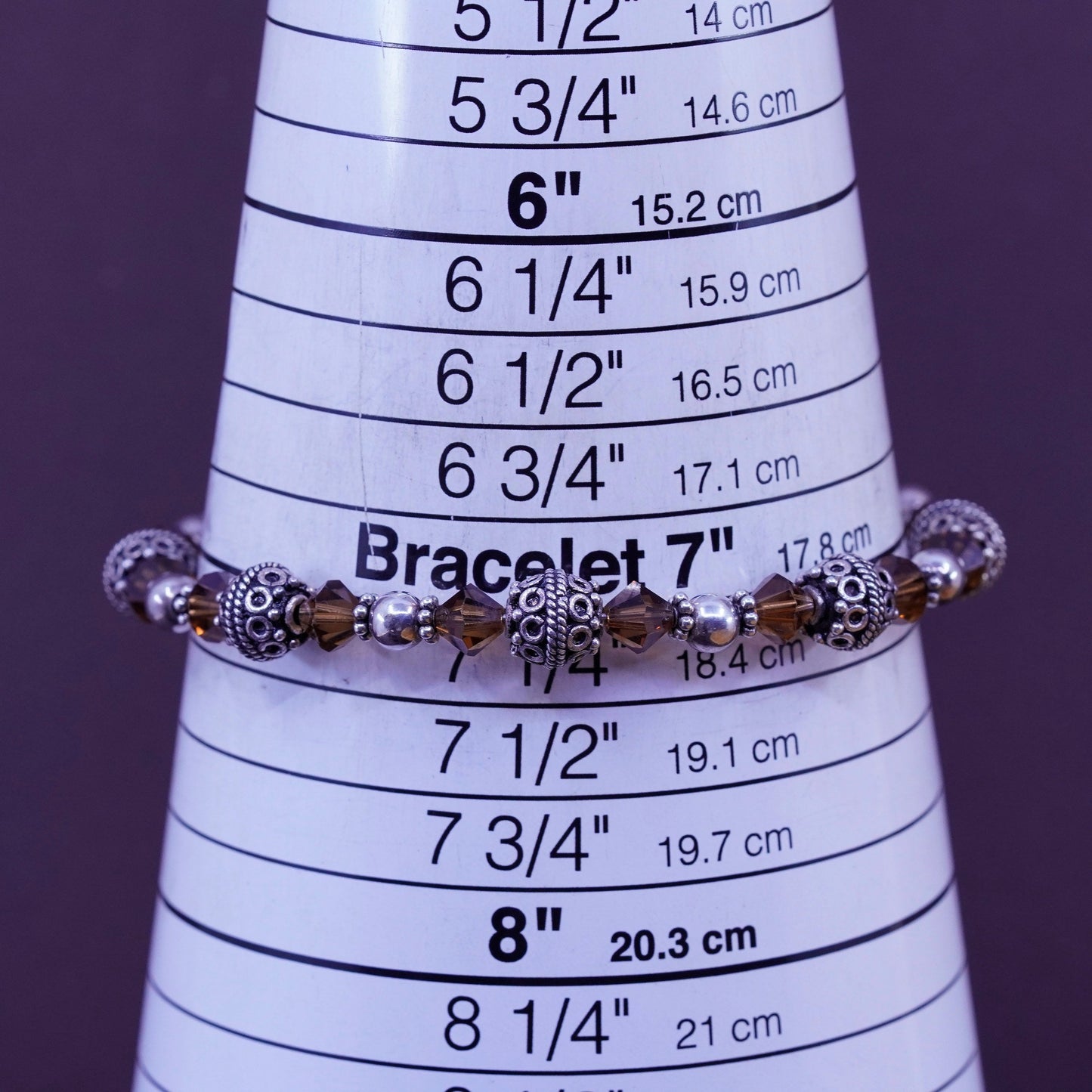 7.25”, modern Sterling silver handmade bracelet, 925 wrap bangle beads crystal
