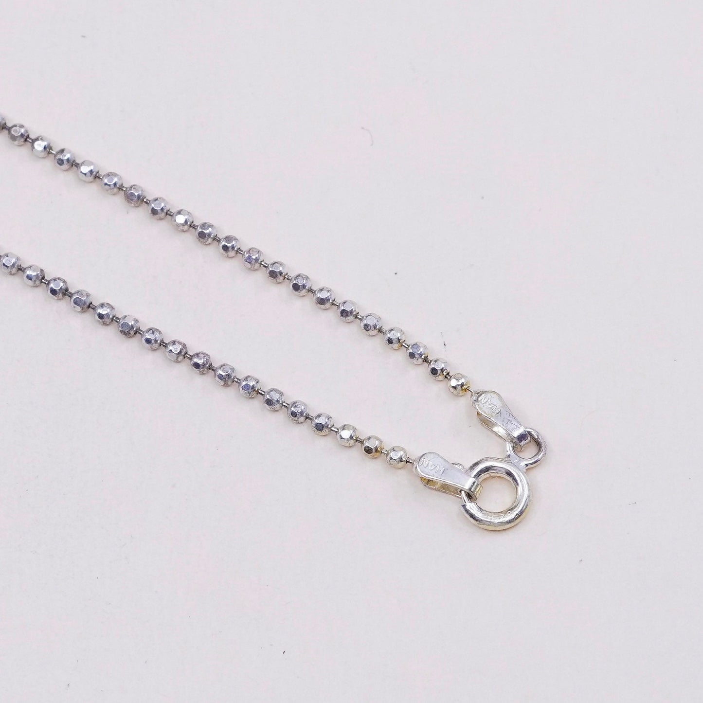 16”, 1mm, Vintage sterling silver beads chain, Italy made 925 silver necklace