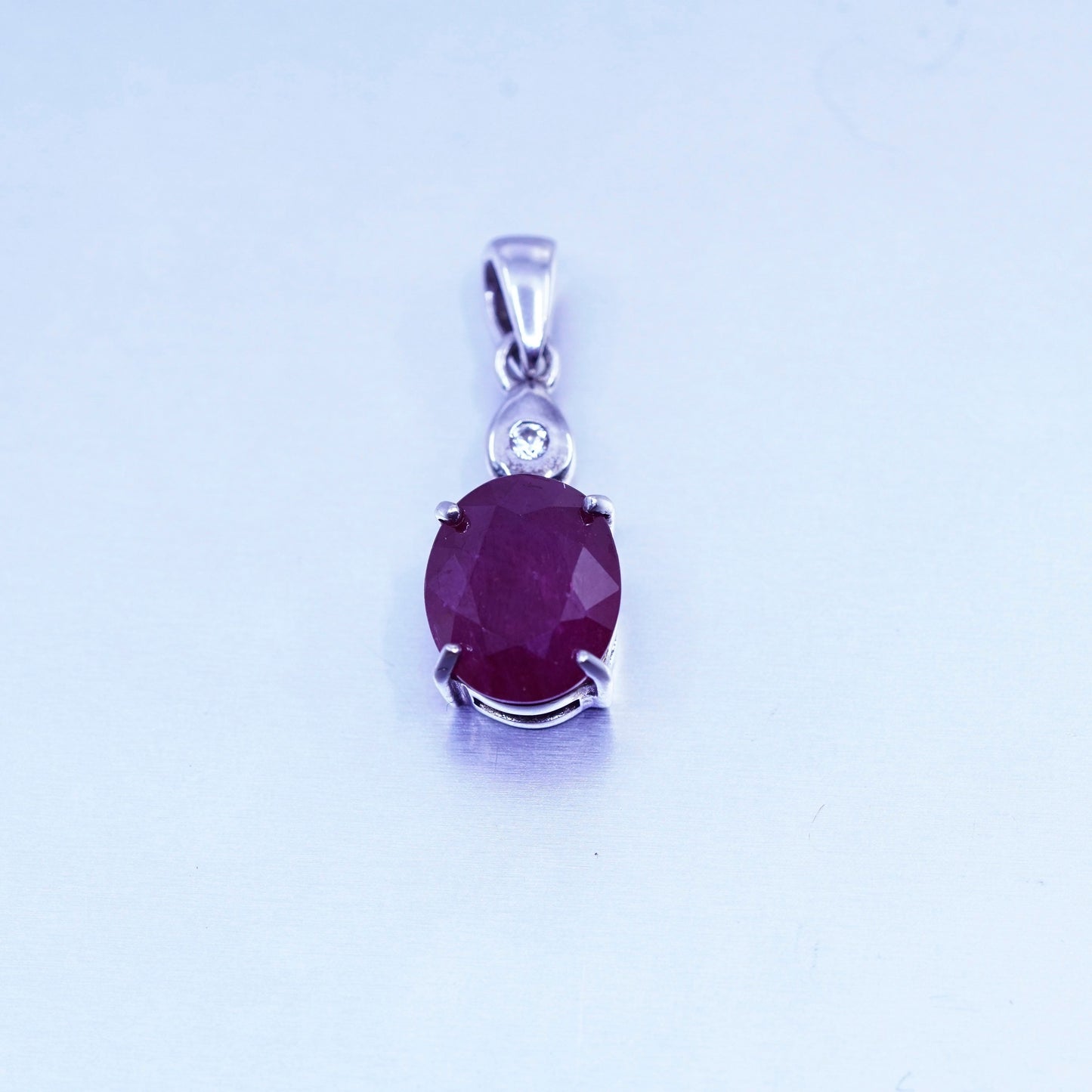antique sterling 925 silver handmade pendant with oval ruby and cz