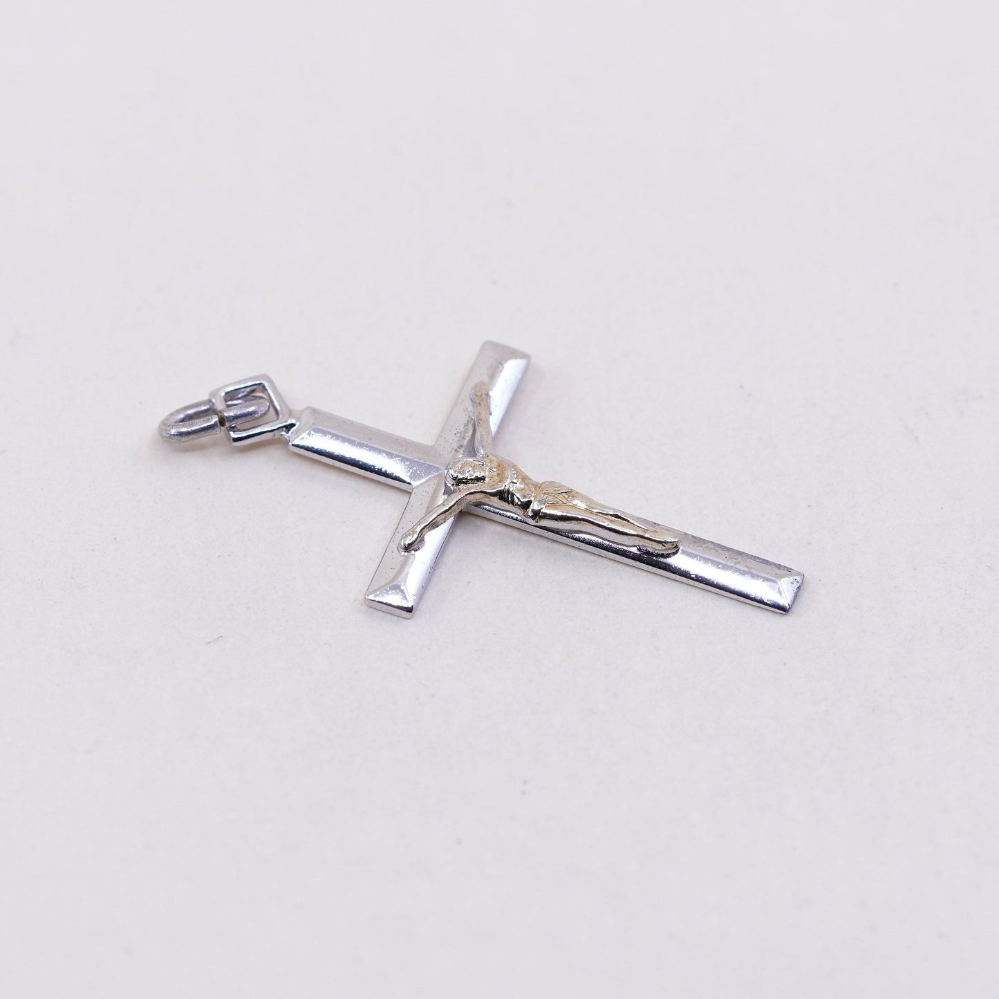 two tone sterling silver cross charm, 925 bracelet pendant, Christian, Catholic