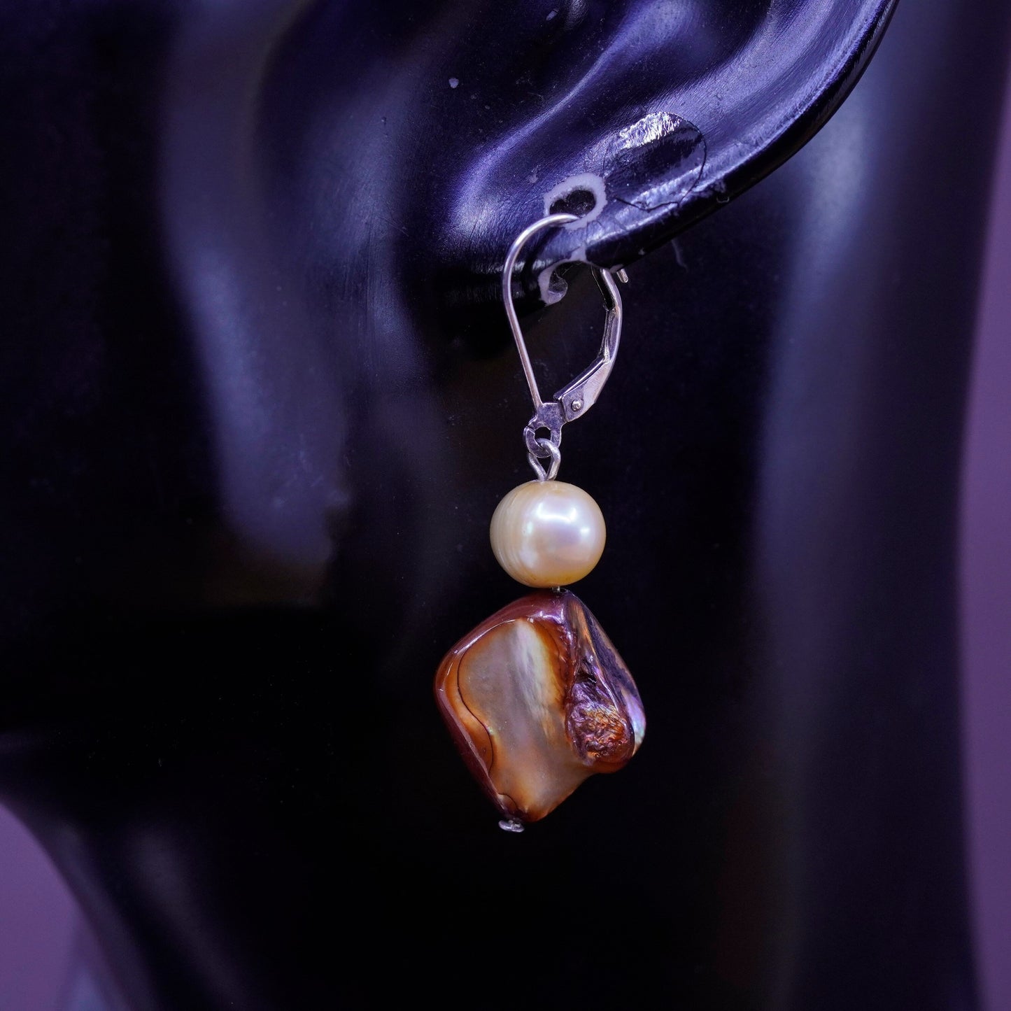 Vintage Sterling 925 silver handmade earrings with pearl abalone