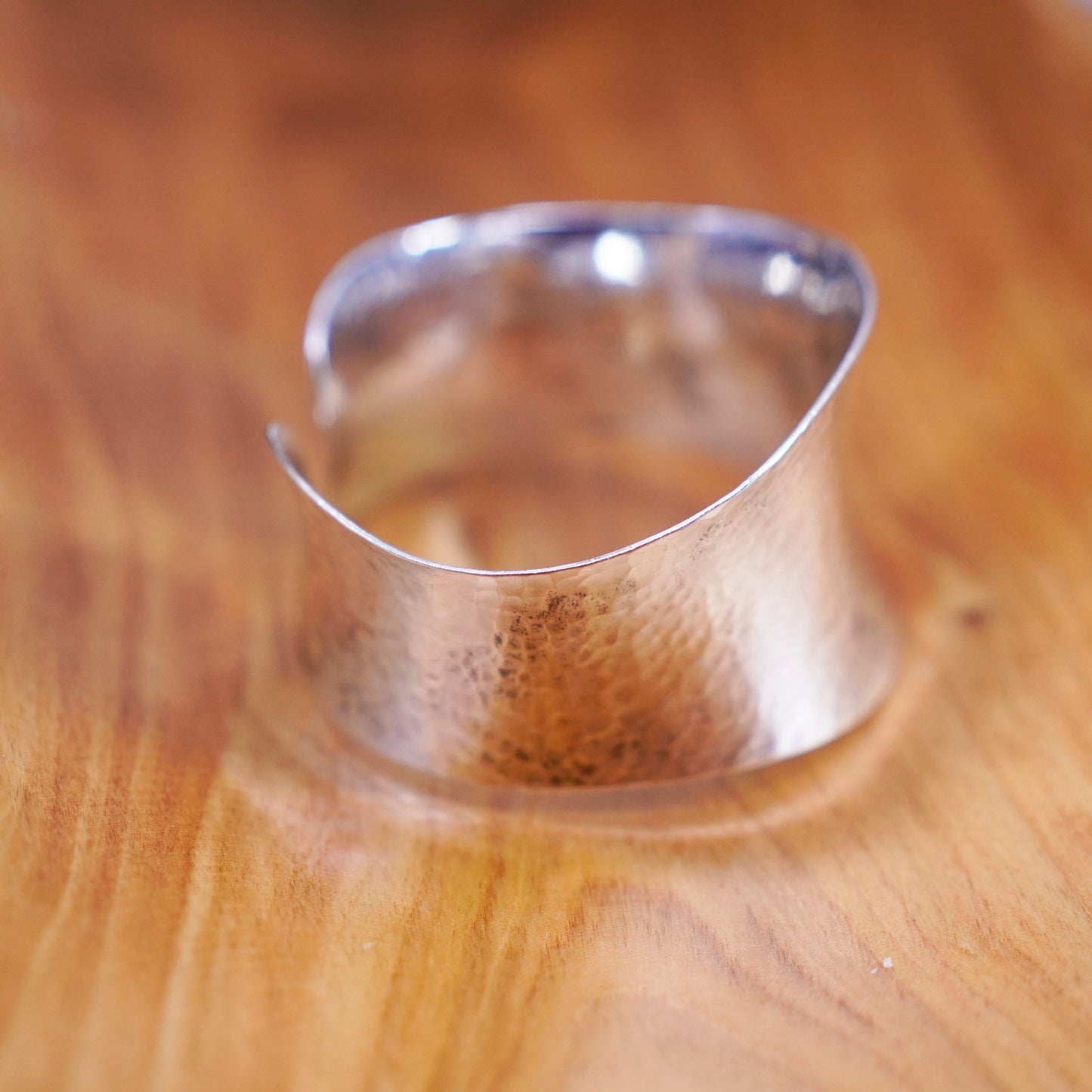 6.75”, Vintage Sterling silver handmade bracelet, wide hammered 925 cuff